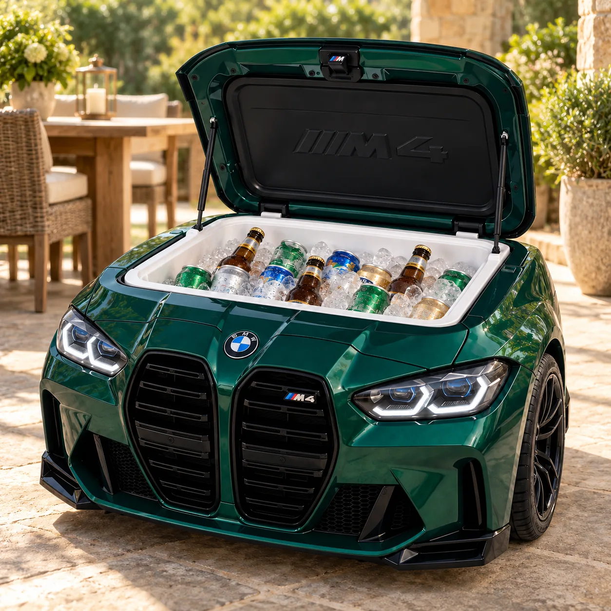 AutoCooler™ na varanda com bebidas e gelo
