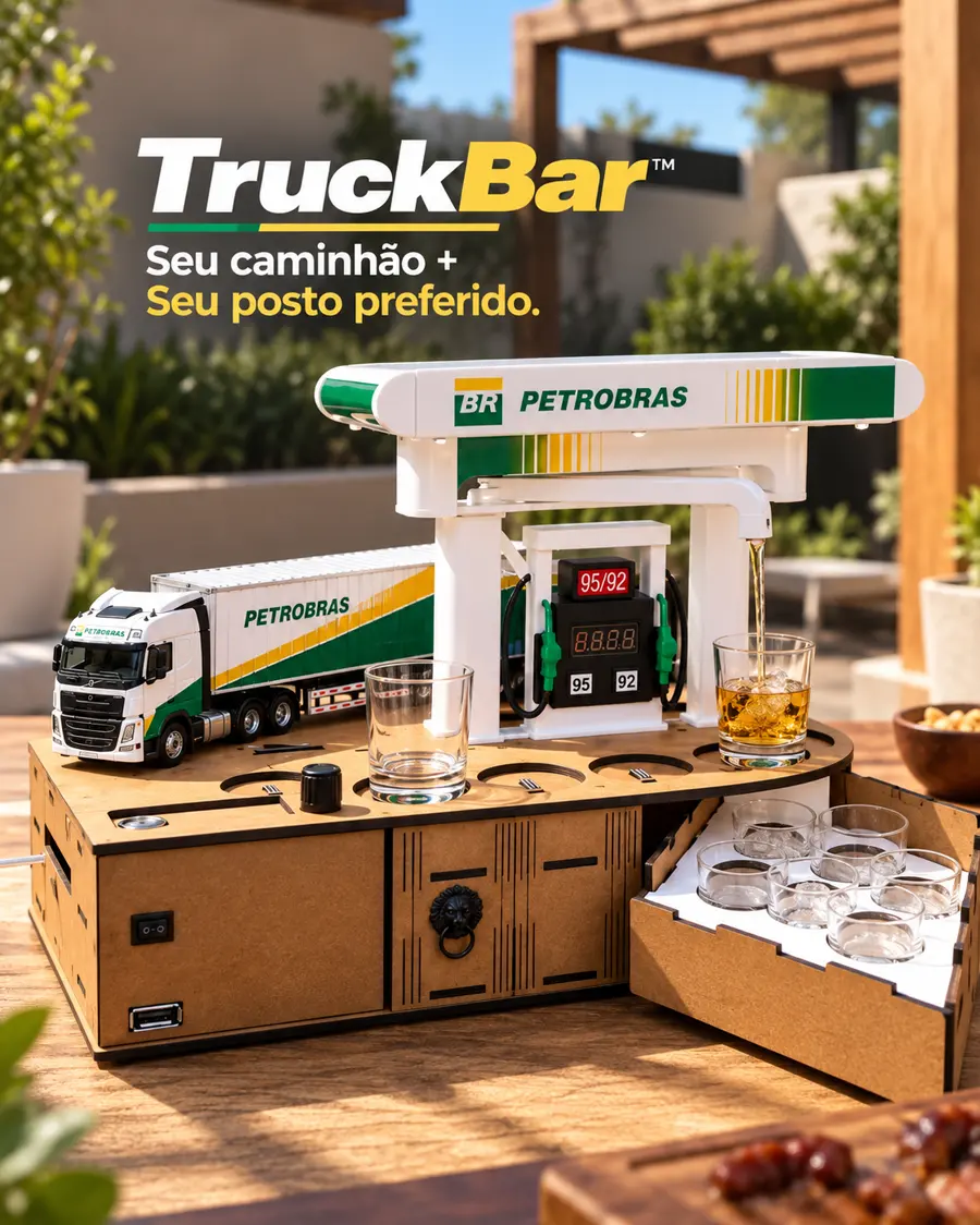 TruckBar™ – Dispenser de Bebidas com Caminhão e Posto Personalizado