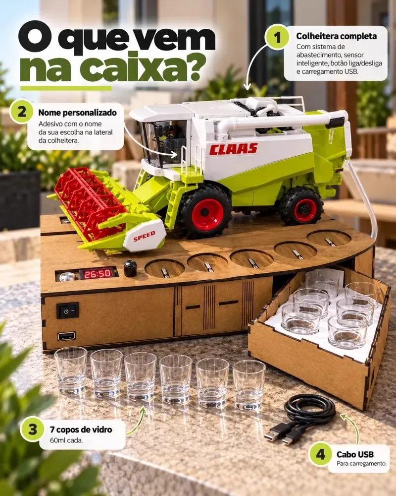 AgroBar™ – Dispenser de Bebidas Colheitadeira + Nome Personalizado — O agro também faz parte dos melhores momentos